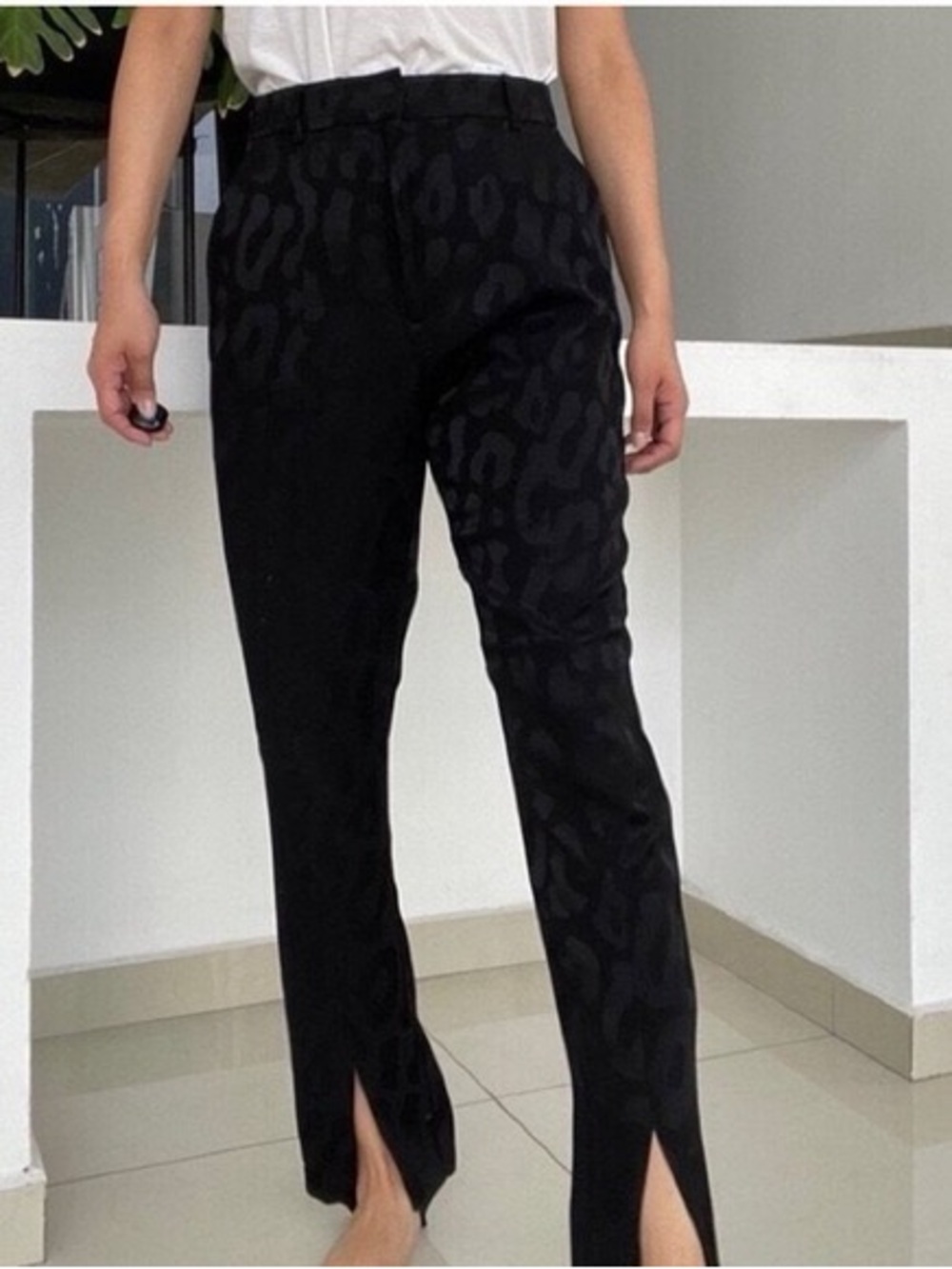 ANINE BING Front Slit Tailored Trousers Black On Black Leopard Print size XS/34